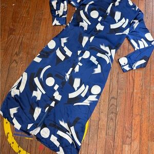 Polo Ralph Lauren Blue and White Abstract Long Sleeve Dress